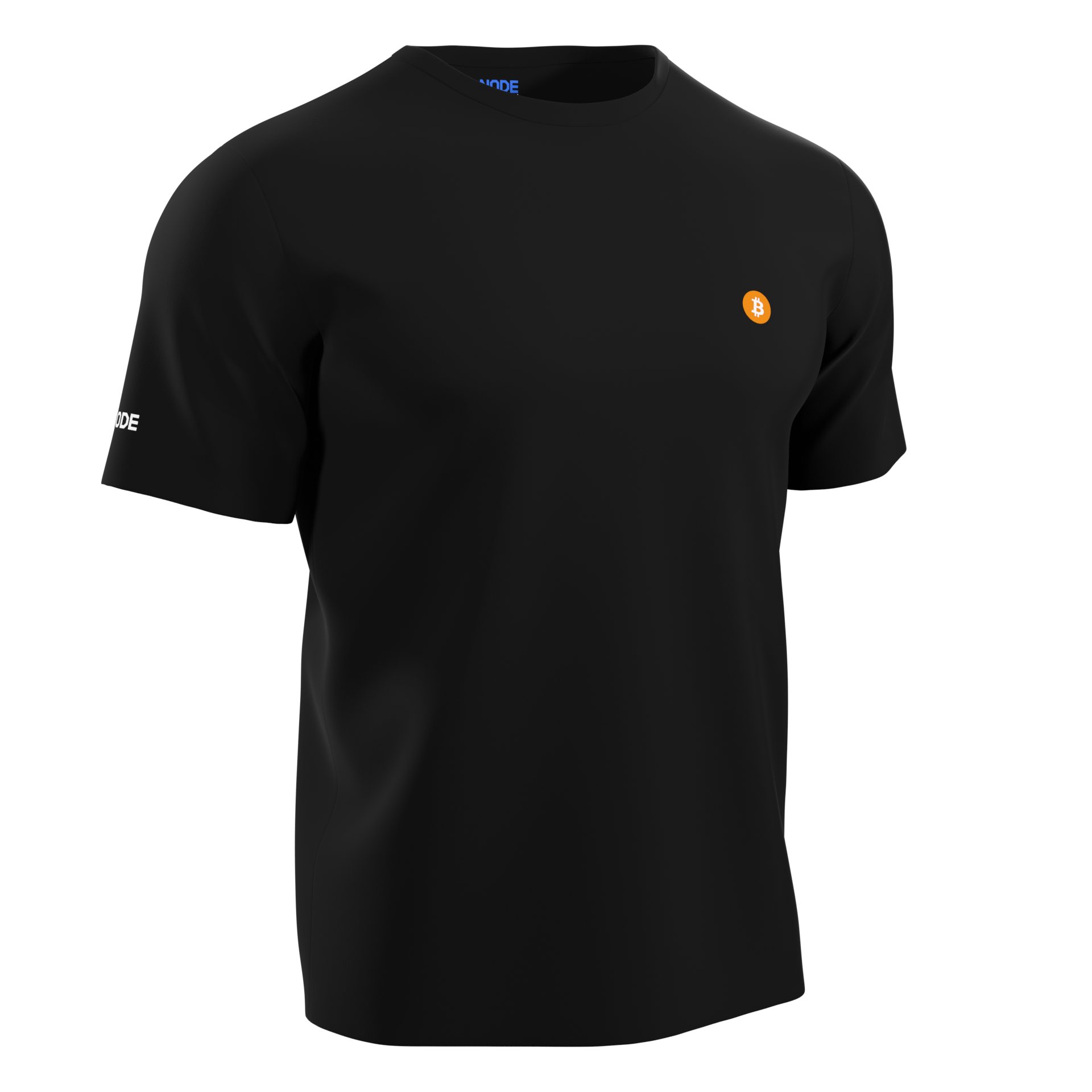 Black t-shirt with the Bitcoin logo.