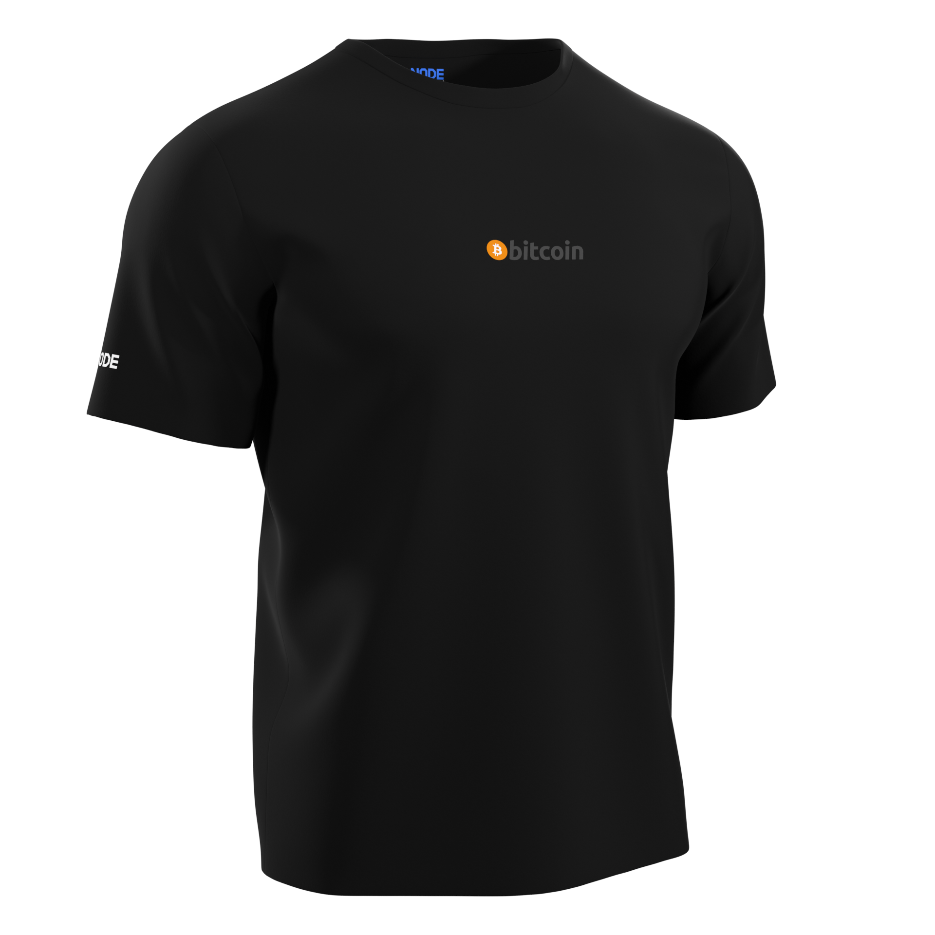 Black t-shirt with the Bitcoin wordmark.