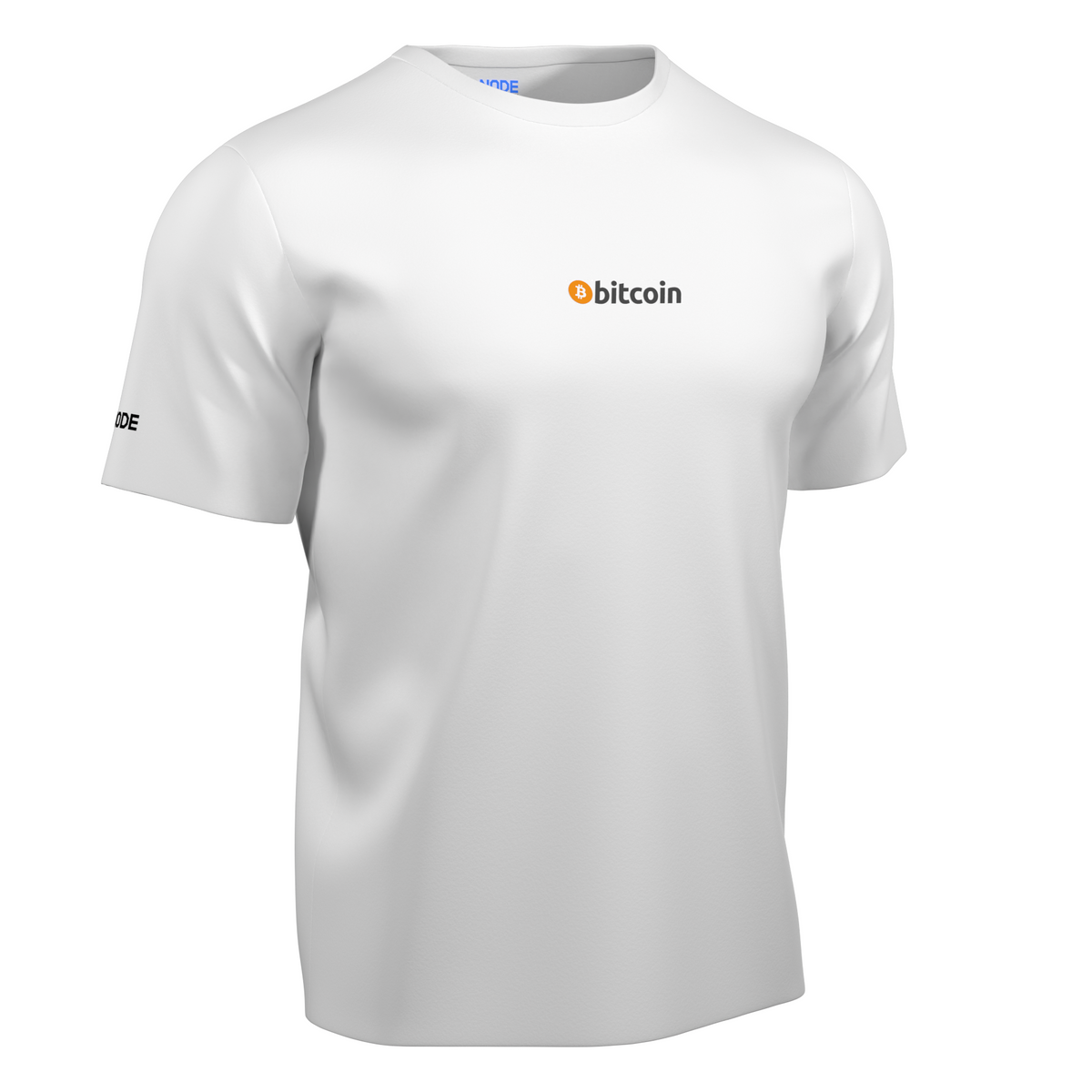 White t-shirt with the Bitcoin wordmark.