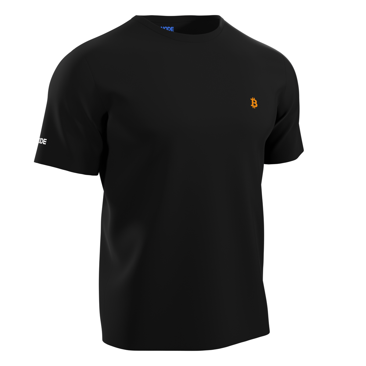 Black t-shirt with the Bitcoin symbol.
