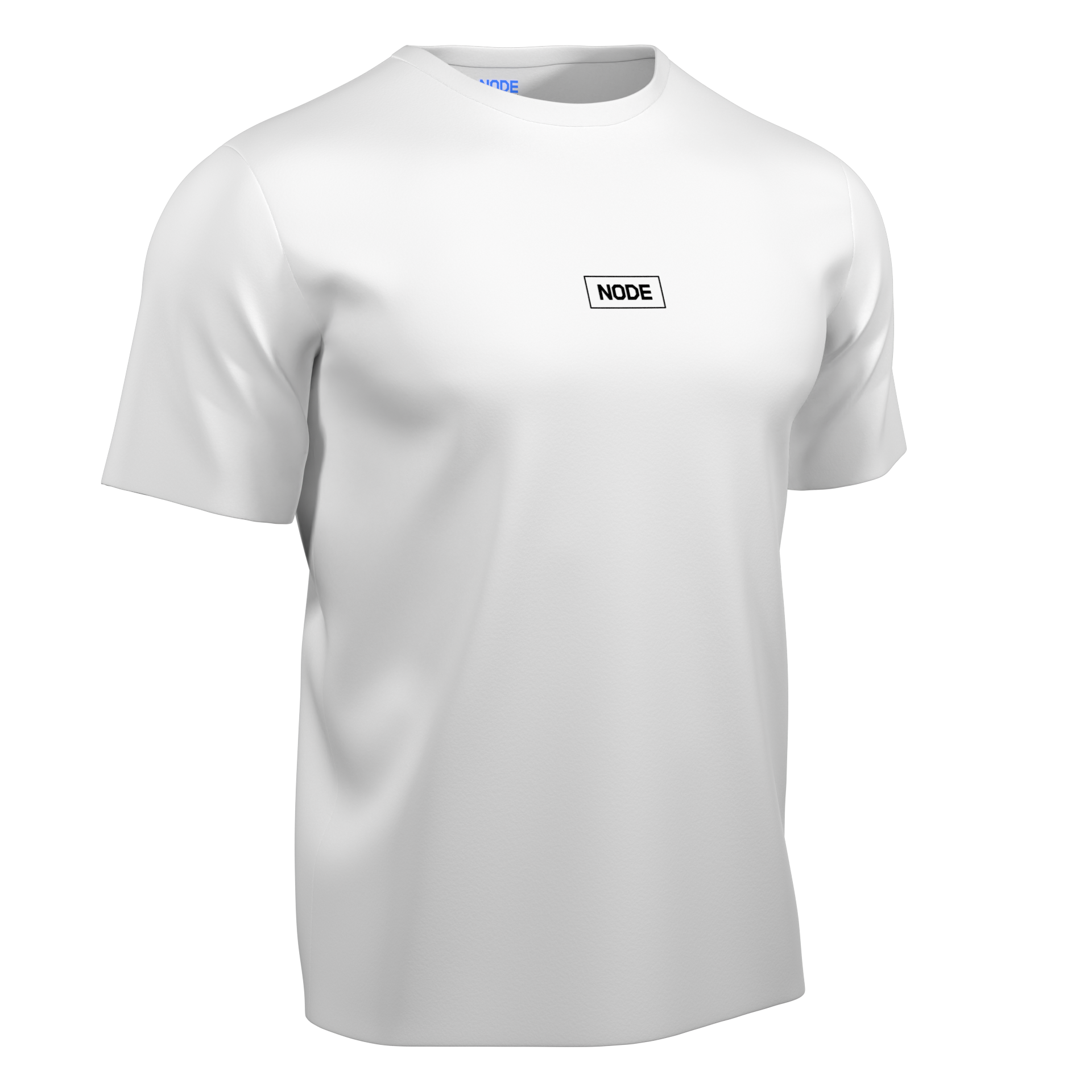 White NODE Nexus t-shirt, black mark.