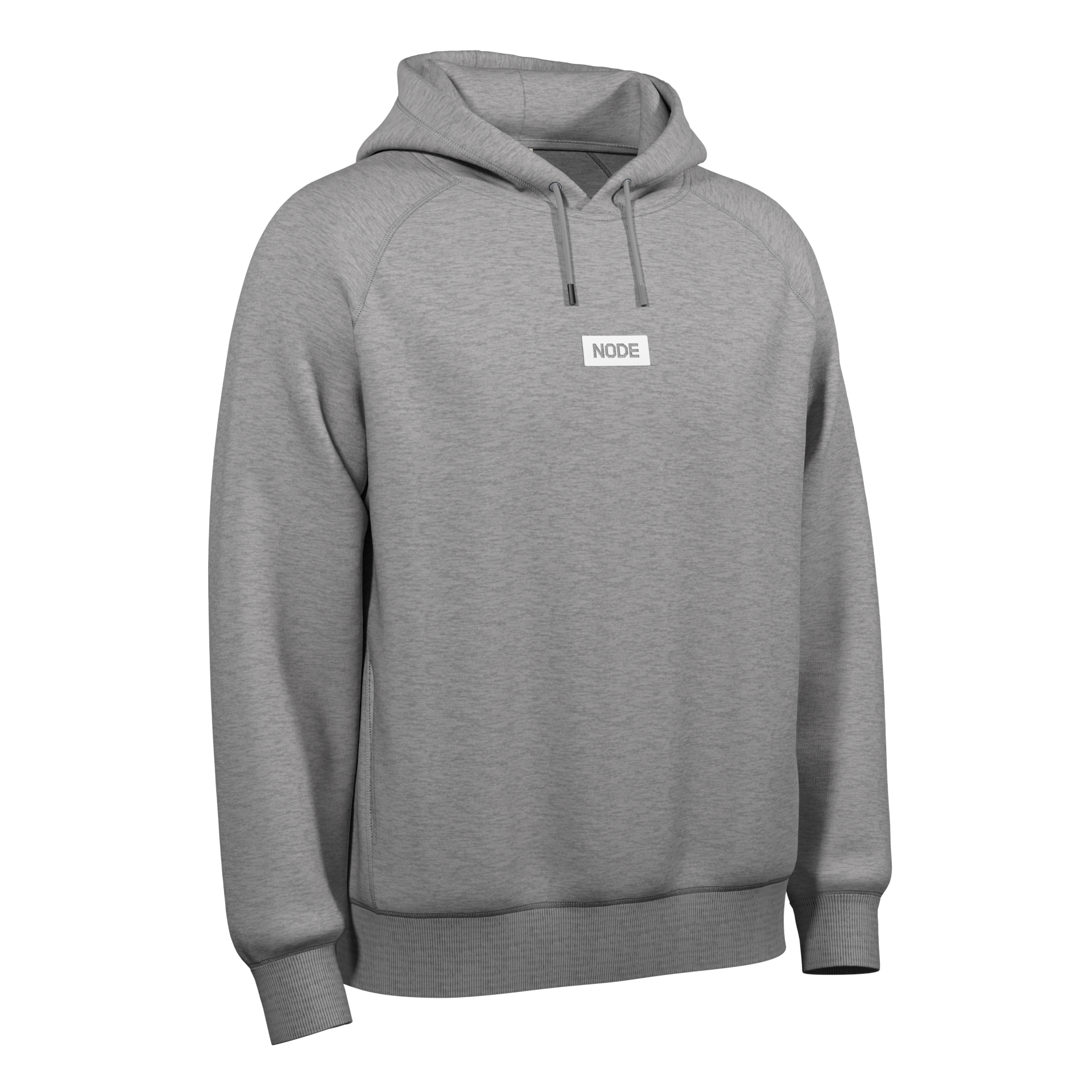 Grey NODE Surge hoodie, white mark.