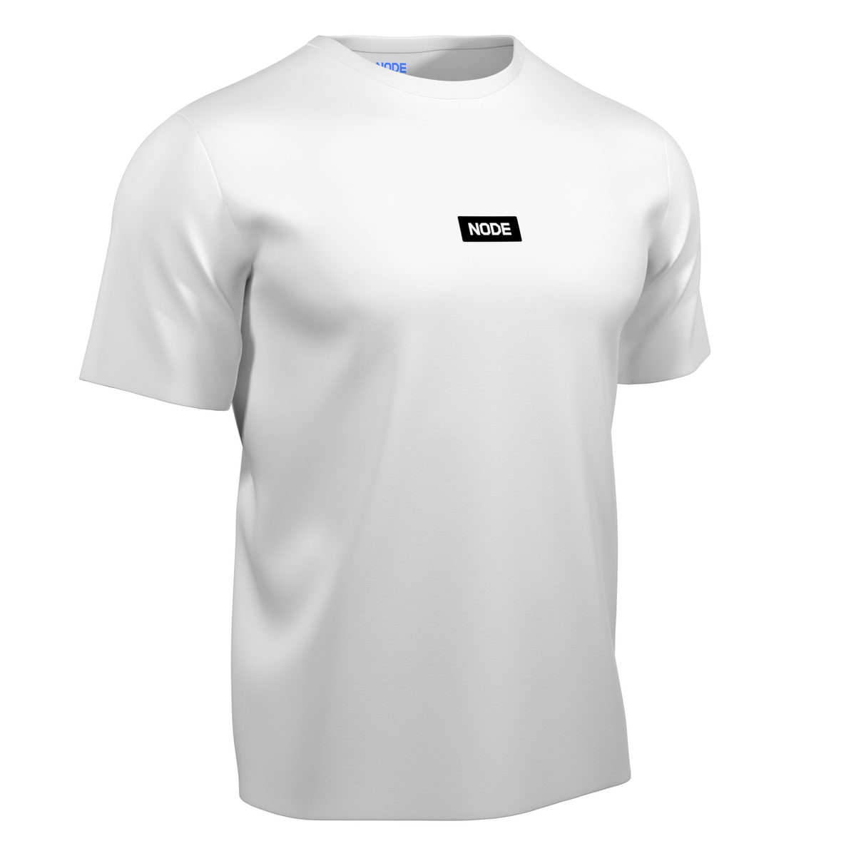 White NODE Surge t-shirt, black mark.